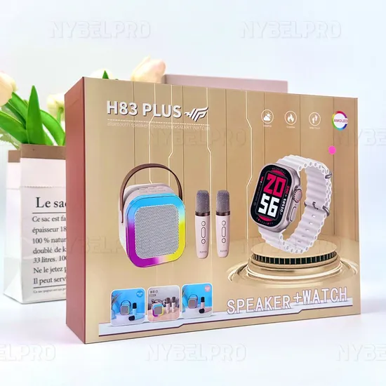 H83 Plus – Pack Complet : Montre Connectée + Enceinte Bluetooth RVB + 2 Micros Sans Fil