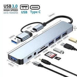 Station d'accueil USB-C 8 ports – 2 USB 3.0 – Hub OTG – Adaptateur