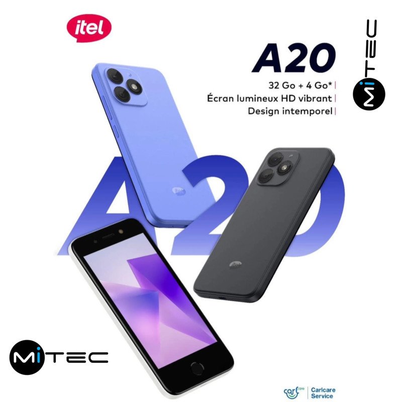 Itel A20 – Smartphone Grand Écran 32 Go ROM / 4 Go RAM – Performance et Prix Abordable