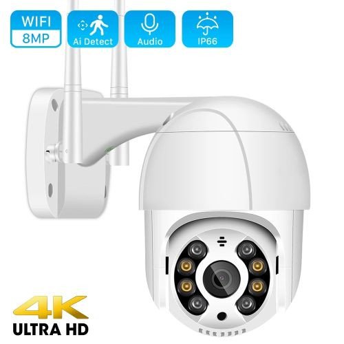 Caméra De Surveillance Extérieure PTZ IP Wifi HD 1080P, 8MP/4K, Sans Fil, - Blanc